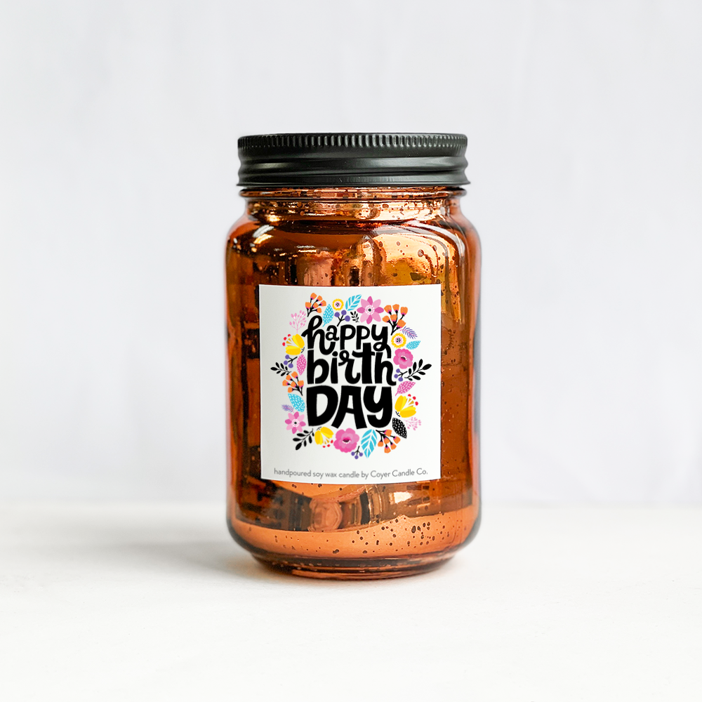 Happy Birthday | 16 oz. Glimmery Candles: Silver / Birthday Confetti / Vanilla Bourbon