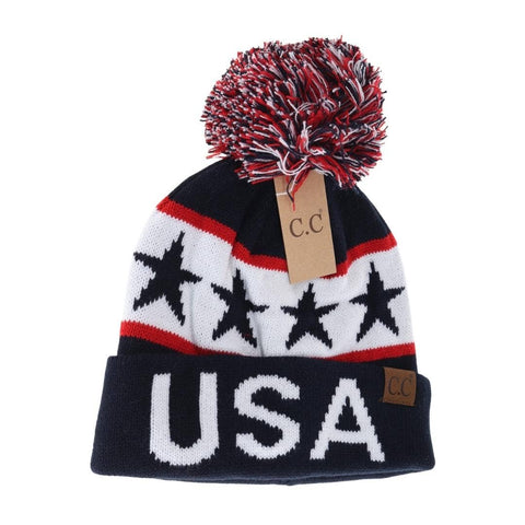 USA Knit Pom C.C Beanie HAT3902: Navy USA