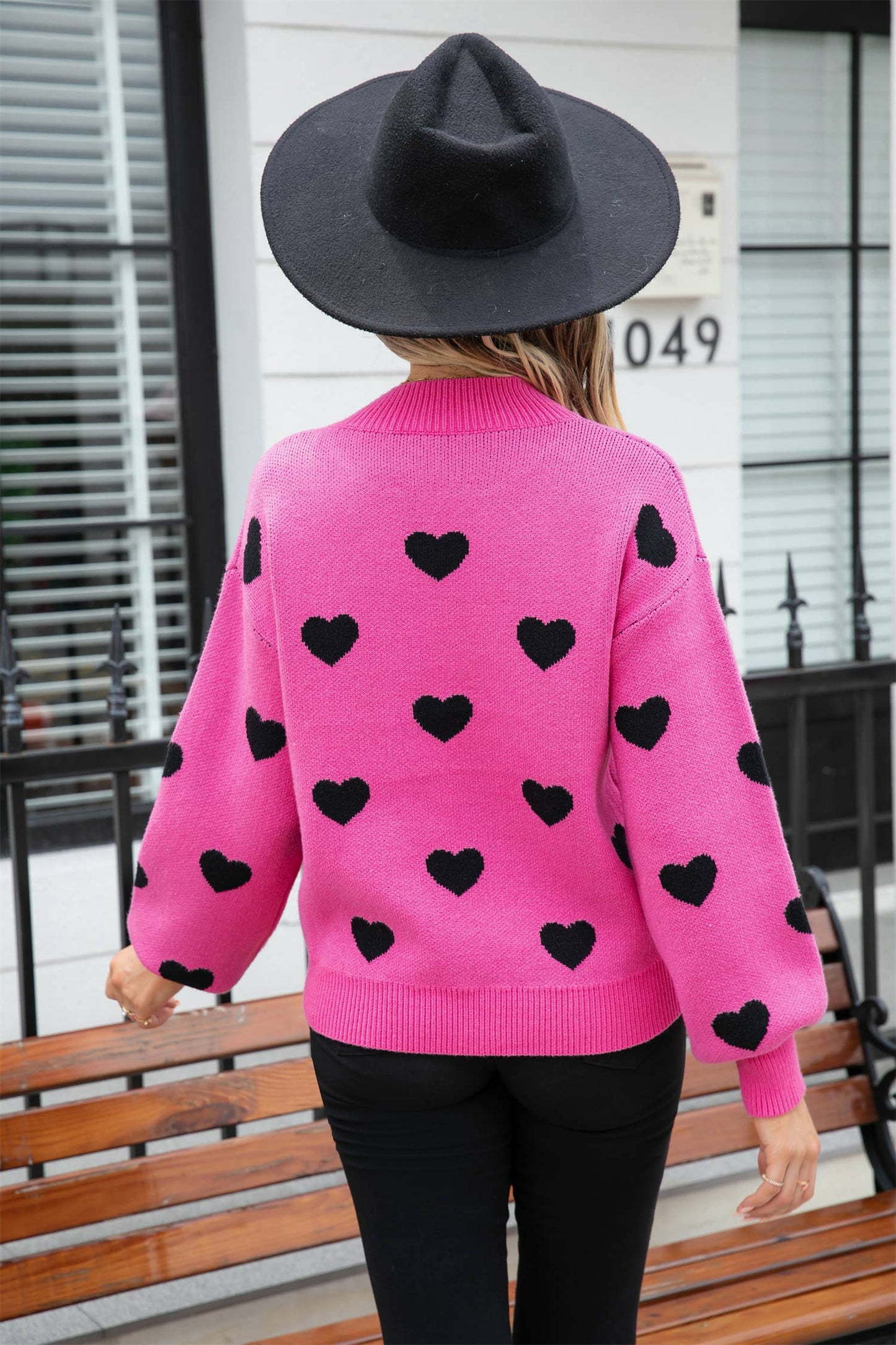 Heart Print Knit Sweater SZ53-SW9208: White