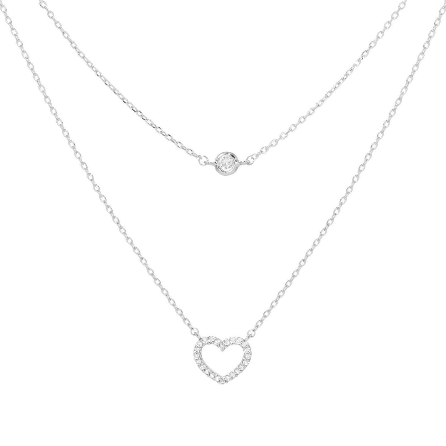 Cubic Zirconia Gold Dipped Heart Layered Necklace