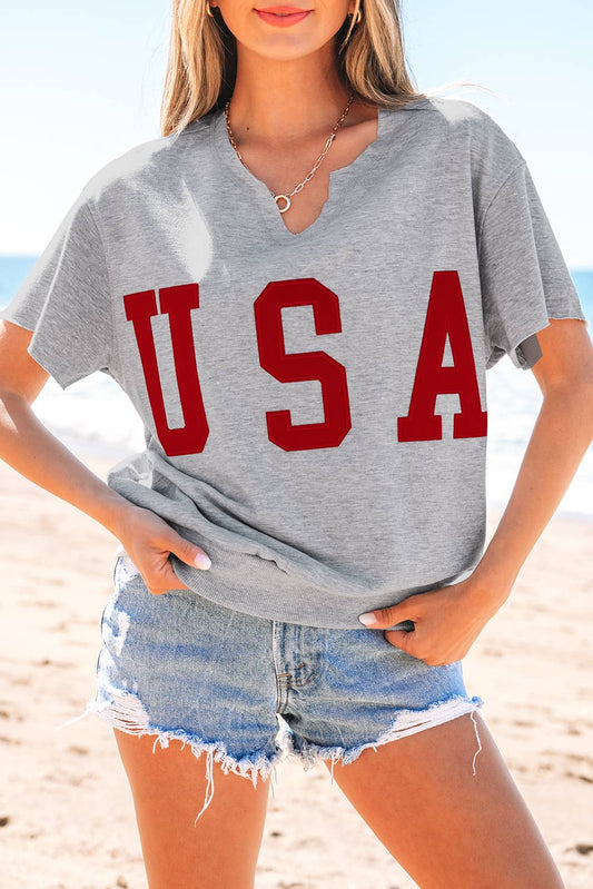 USA Lettering Patch Short Sleeve Graphic Tee | S-XL