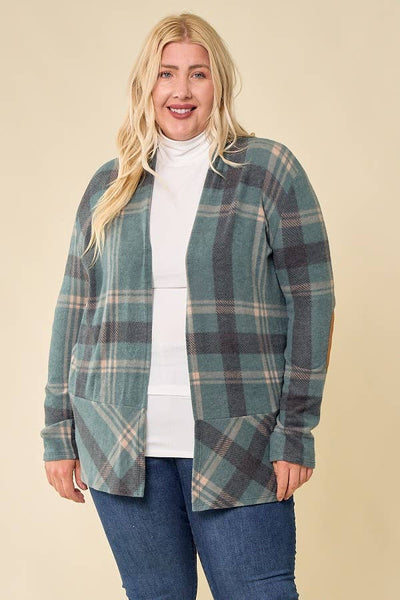 LMT2629PL-PLUS SIZE Hot Chocolate and Bon fired Plaid Cardi: TAUPE