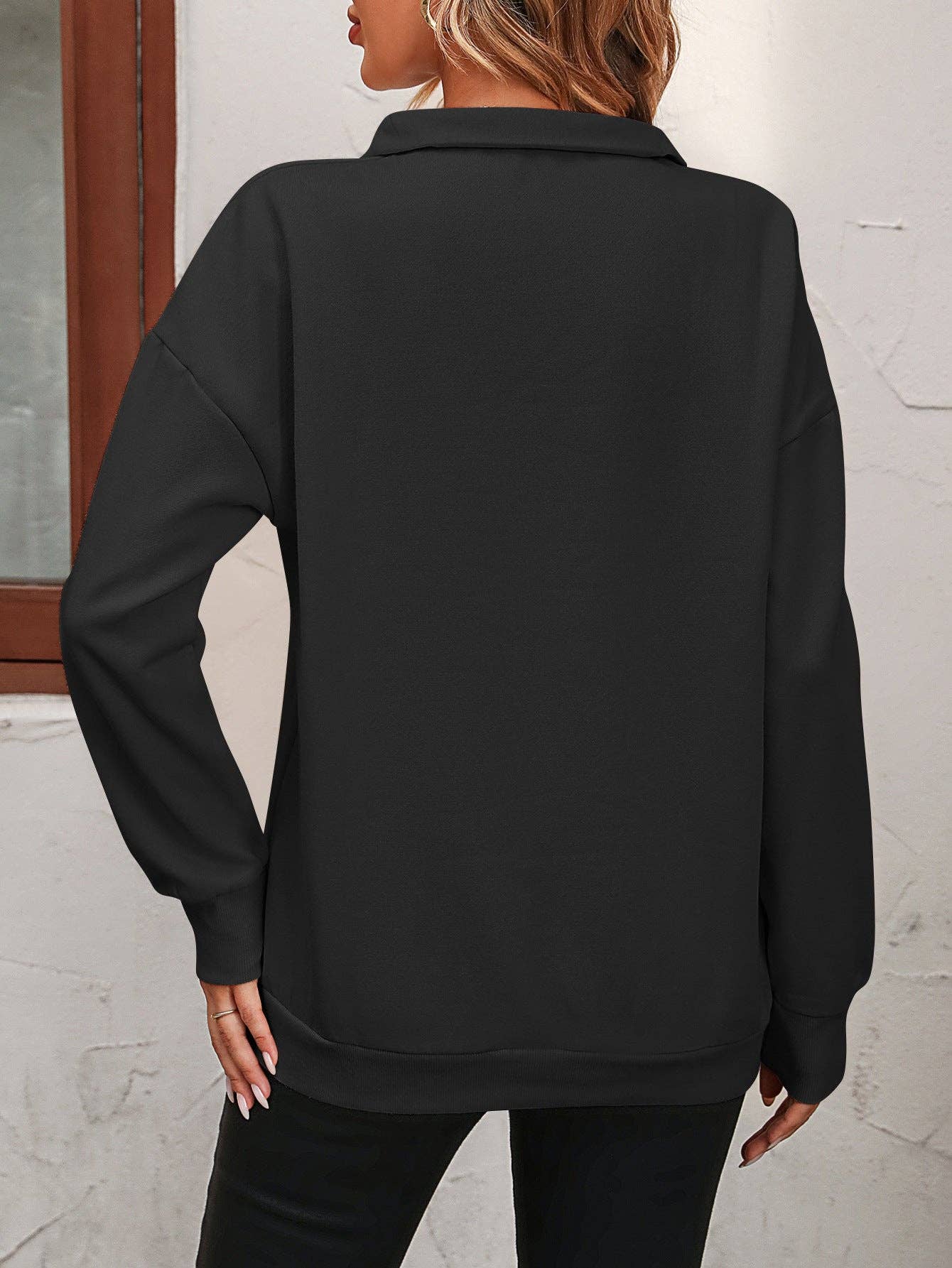 Semi-zipper Long-sleeved Sweatshirt: Light gray