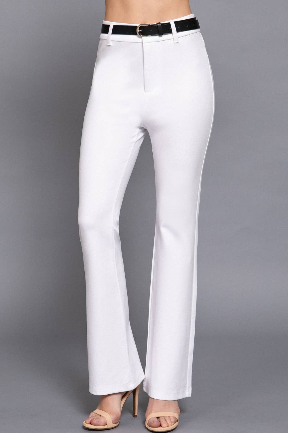 Semi Flare Ponte Pants with Leather Belt: BLK-black / L