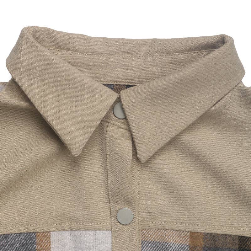 Lapel Plaid Long-sleeved Jacket Single-breasted: Khaki
