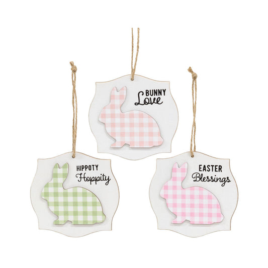 Layered Buffalo Check Bunny Blessings Ornament, 3 Assorted
