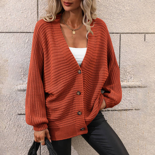 Solid color knit cardigan loose sweater: Orange