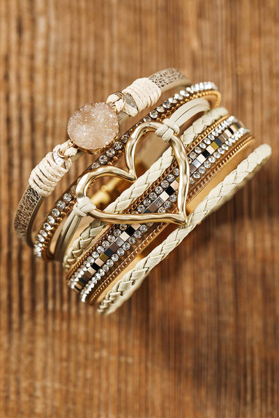 Heart Rhinestone Valentine Buckle Bracelet: Apricot / Missy / Standard