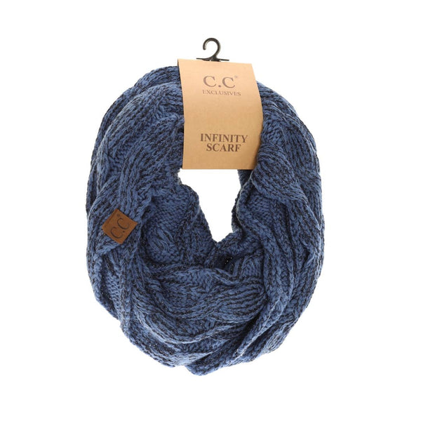 Metallic Cable Knit CC Infinity Scarf