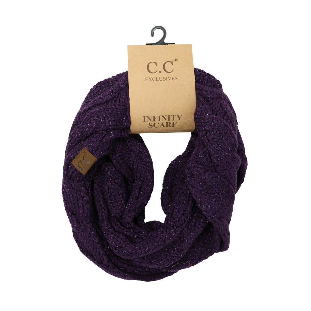 Metallic Cable Knit CC Infinity Scarf
