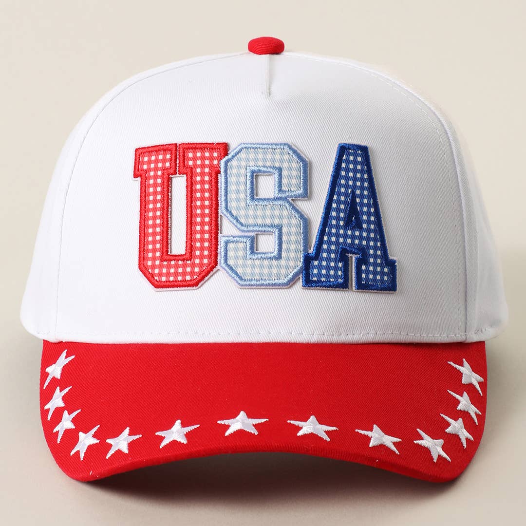 USA Letter Patch Star Brim Trucker Baseball Cap: RED