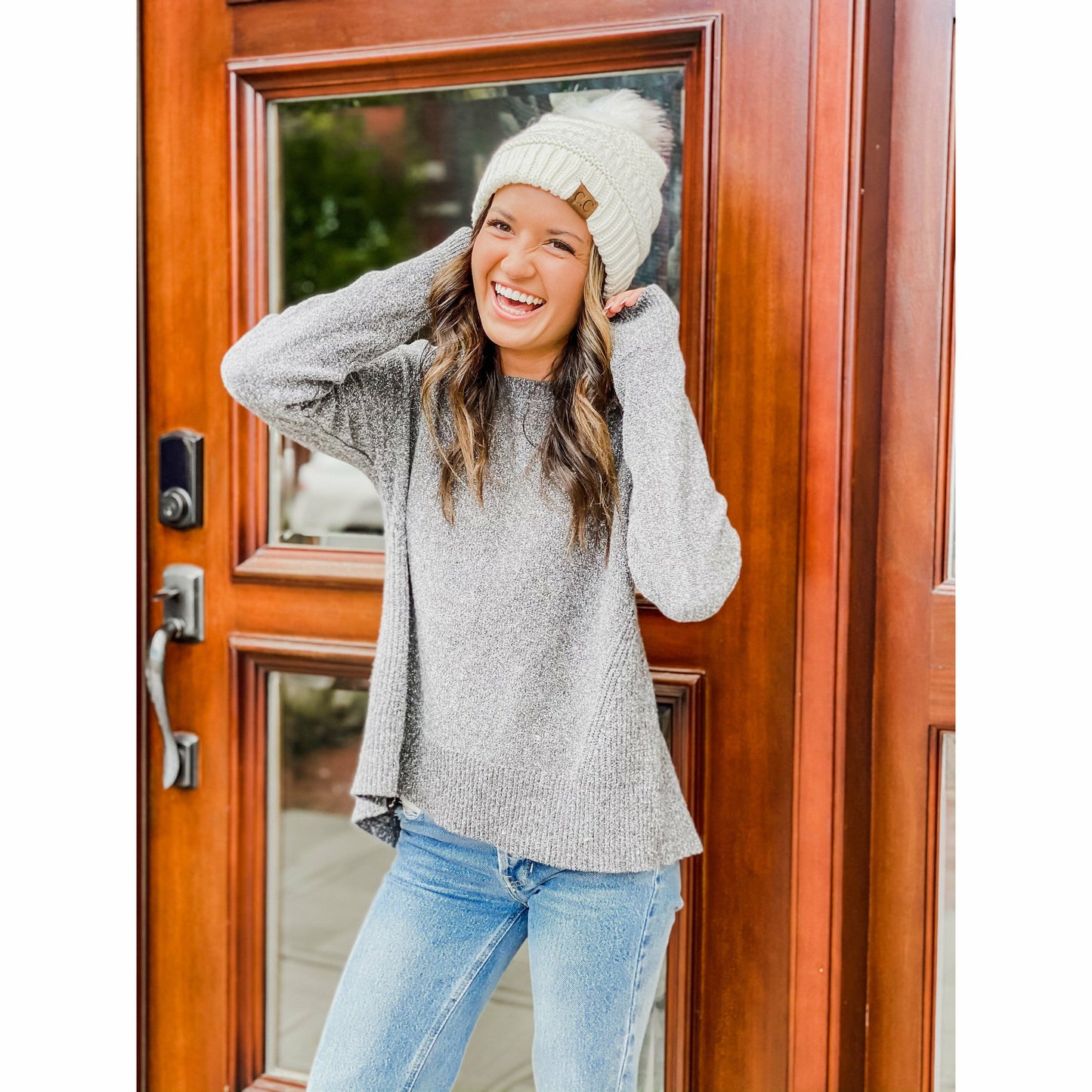 Classic Matching Fur Pom CC Beanie: Rose/Ivory