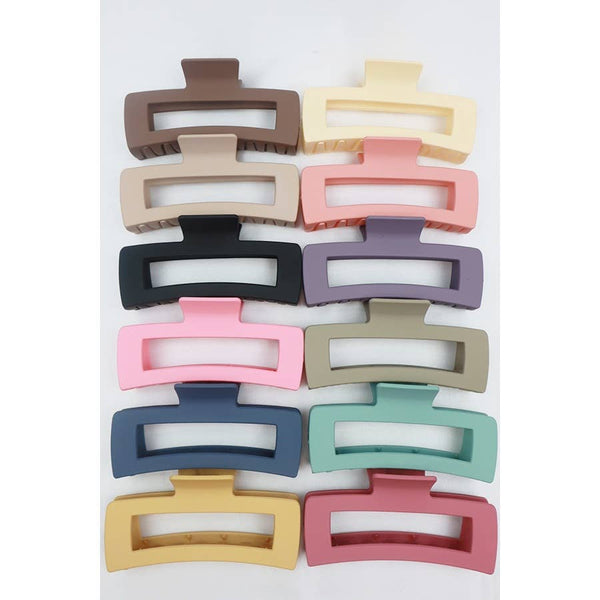 Matte Jumbo Cut Out Rectangle Hair Claw: MIX COLOR / ONE