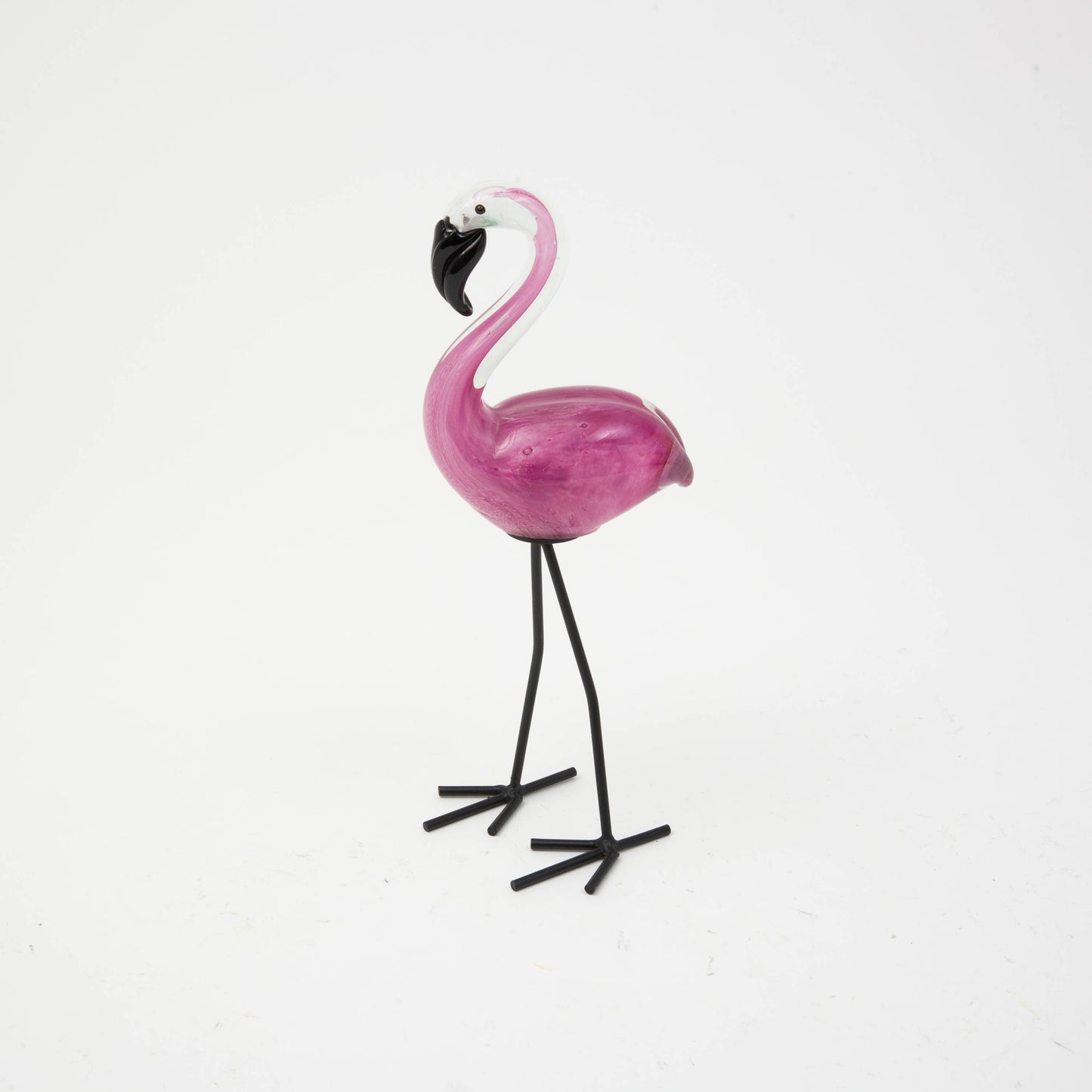 11.4"H Handblown Glass Flamingo w/ Metal Feet