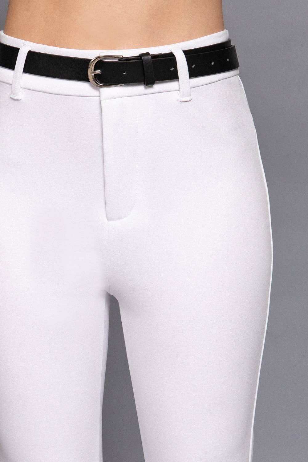 Semi Flare Ponte Pants with Leather Belt: BLK-black / L
