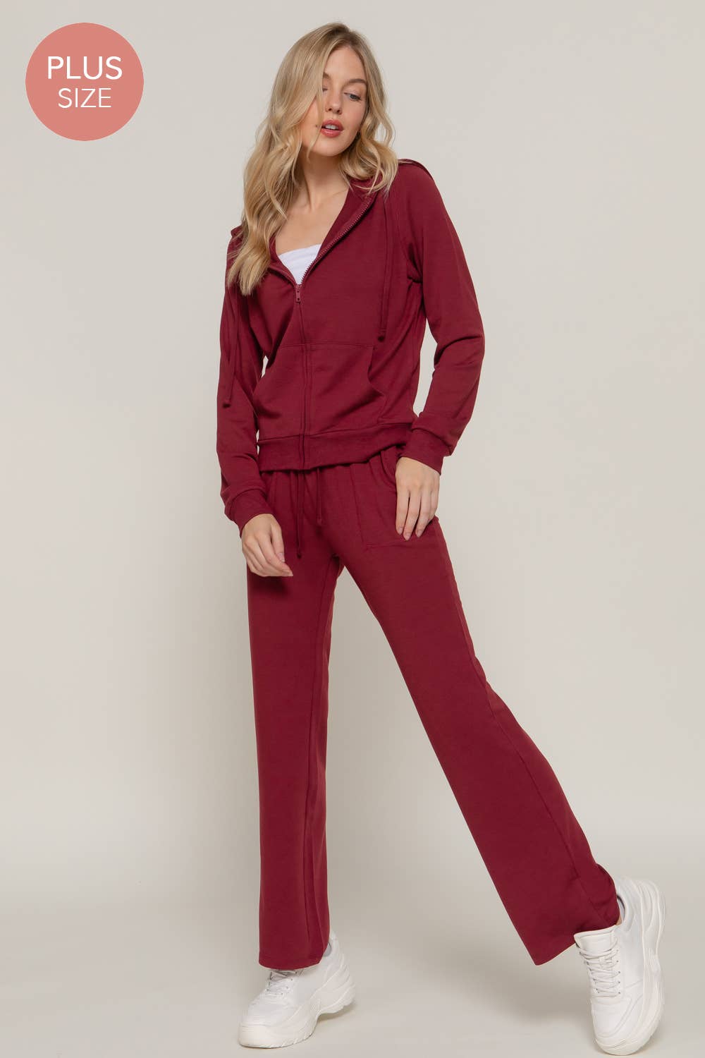 [PLUS SIZE] Long Slv Hoodie Jacket & Pants Sweatsuit Set  : BLK-black / 1XL