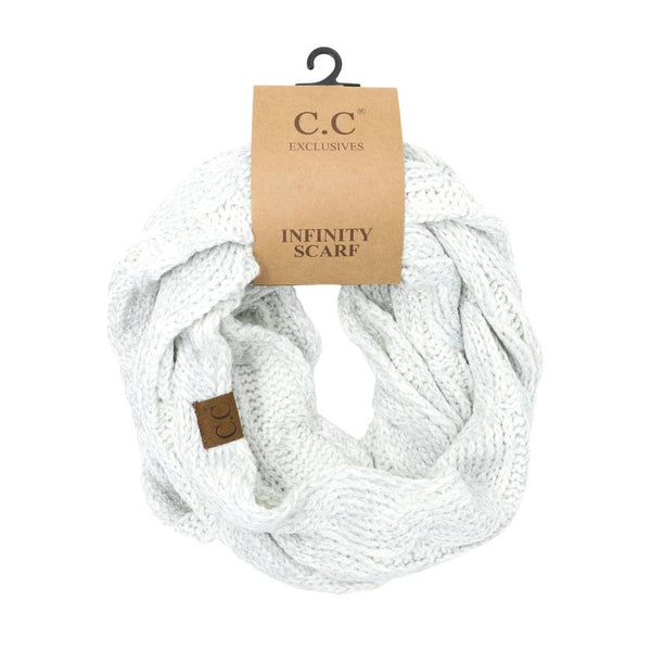 Metallic Cable Knit CC Infinity Scarf