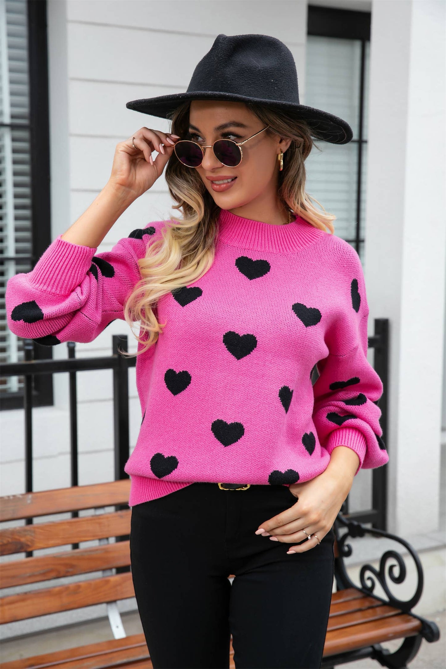 Heart Print Knit Sweater SZ53-SW9208: White