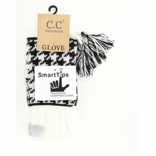 Houndstooth Cuffed CC Women's Gloves: Ivory