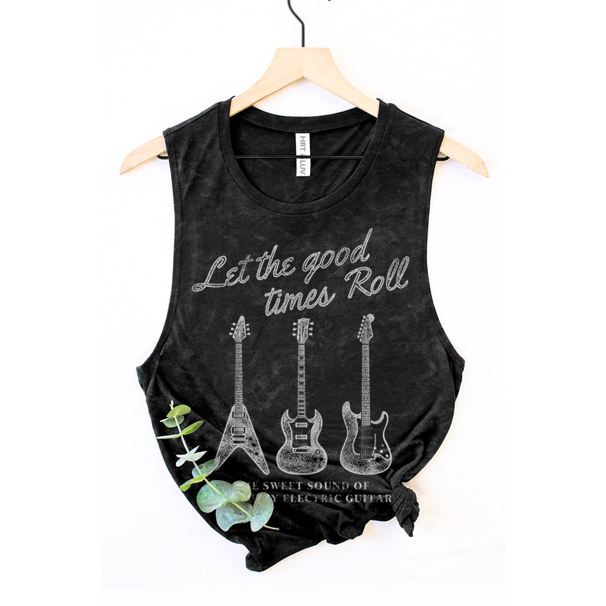 LET THE GOOD TIMES TO ROLL GUITAR MINERAL GRAPHIC TANK TOP: Mineral Black