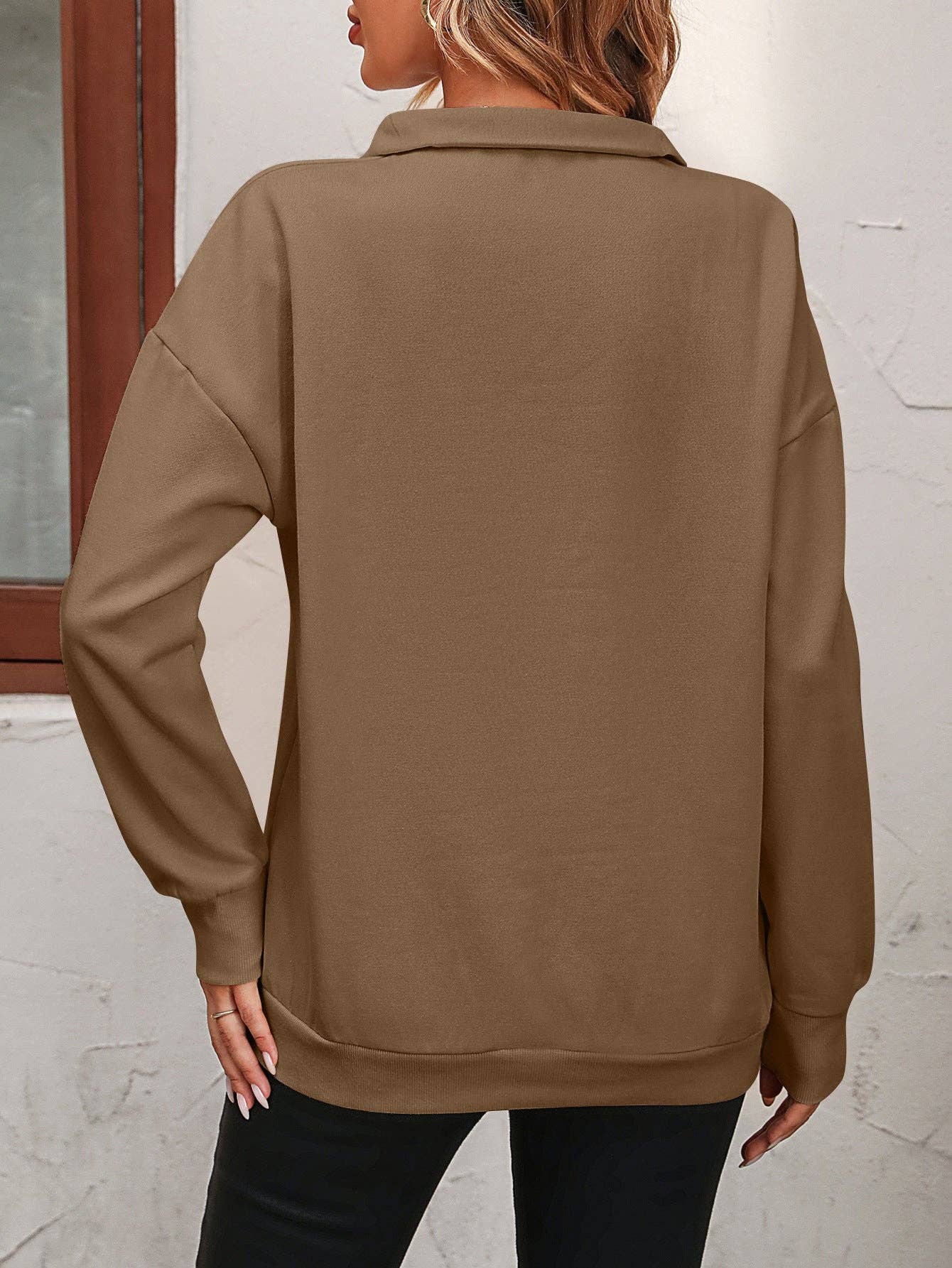 Semi-zipper Long-sleeved Sweatshirt: Light gray