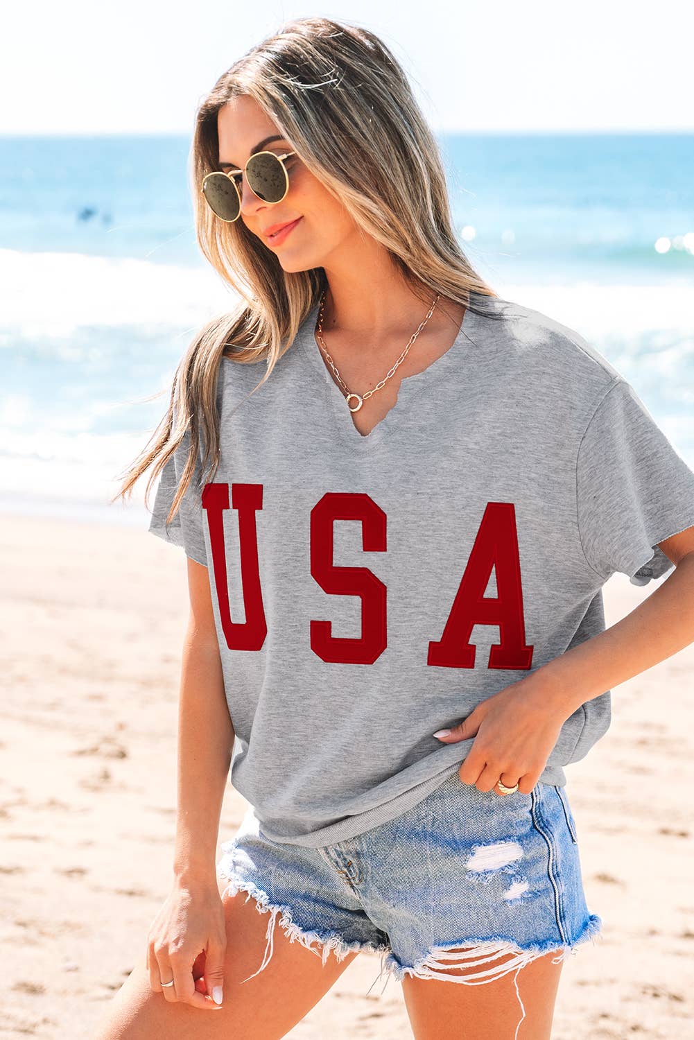 USA Lettering Patch Short Sleeve Graphic Tee | S-XL