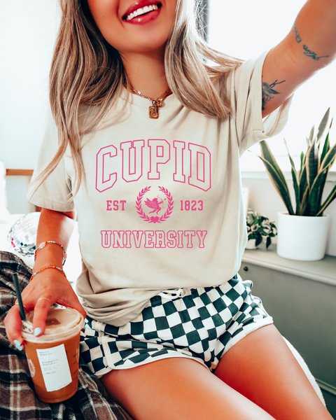 Cupid University Valentines Adult Tee: Large / White