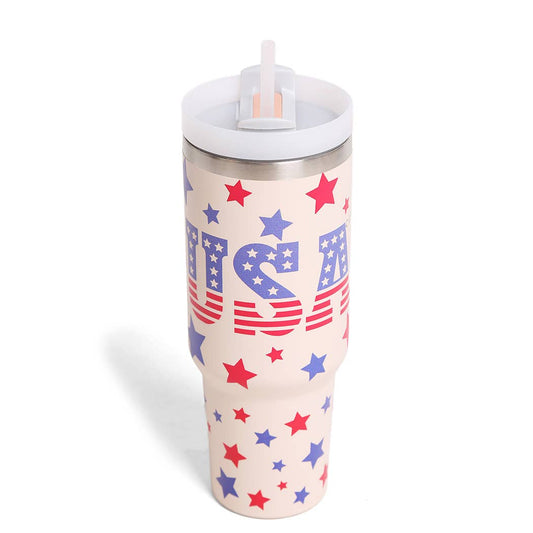 USA Flag Inspired Design 40oz Tumbler with Handle: ONE SIZE / USA