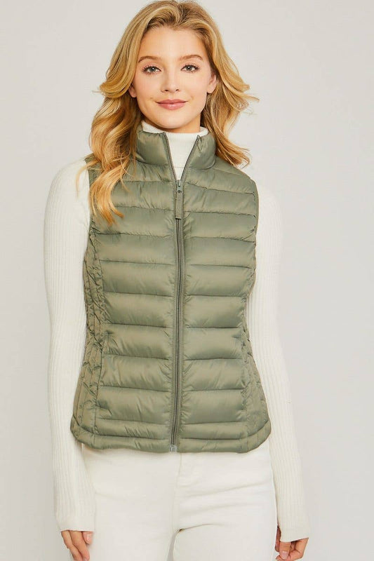 Lightweight Down Packable Puffer Vest: EVER GREEN