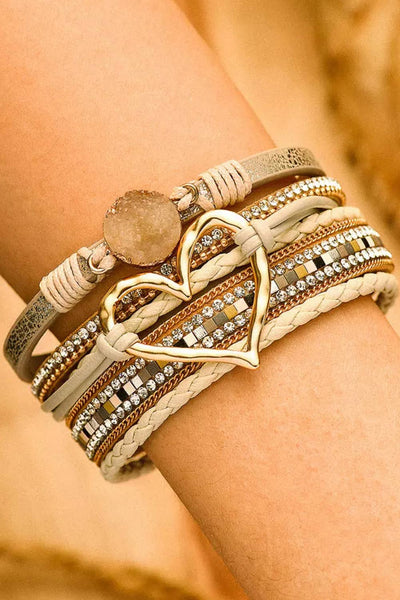 Heart Rhinestone Valentine Buckle Bracelet: Apricot / Missy / Standard