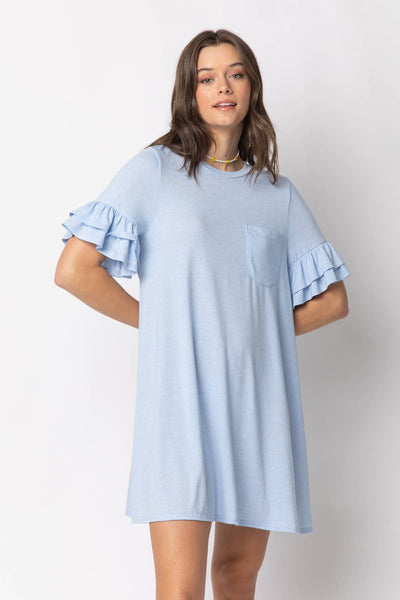ND30255-French Terry Pocket Tee Shirt Dress: SKY