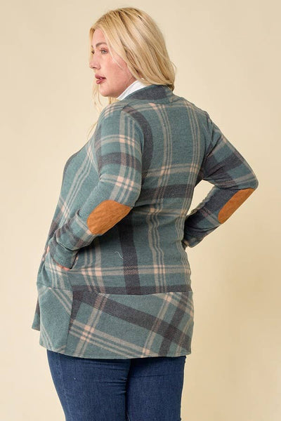 LMT2629PL-PLUS SIZE Hot Chocolate and Bon fired Plaid Cardi: TAUPE