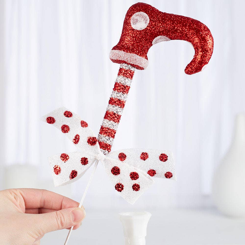 12" Sparkling Glitter Elf Shoe Decorative Pick -Select Color: Red/White