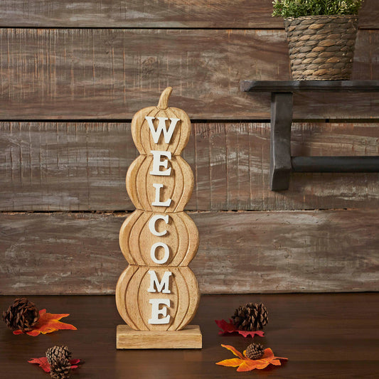Burlap Pumpkin Stack Welcome Sign: 16.5 Inch