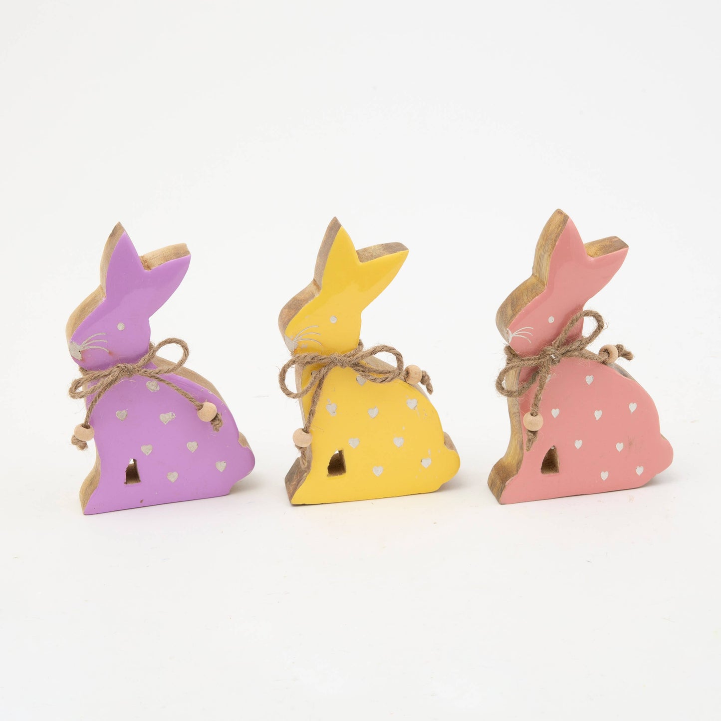 Set of 3 Mango Wood Enamel Bunnies