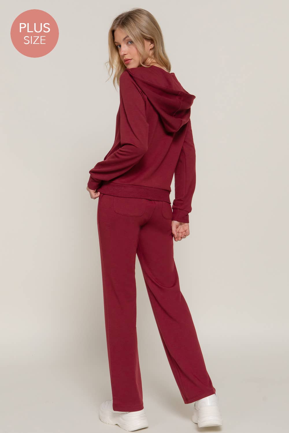 [PLUS SIZE] Long Slv Hoodie Jacket & Pants Sweatsuit Set  : BLK-black / 1XL