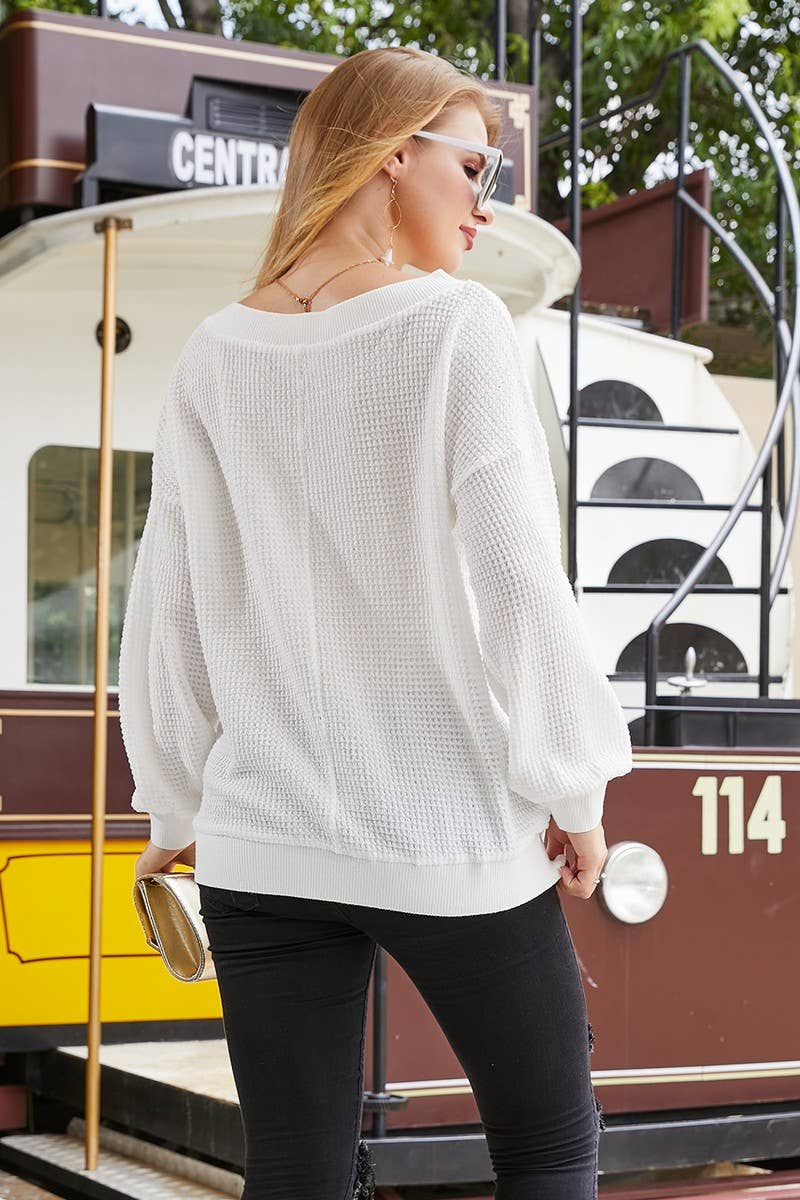 PURE V NECK LONG SLEEVED SHIRT_CWTSTL707: MAUVE