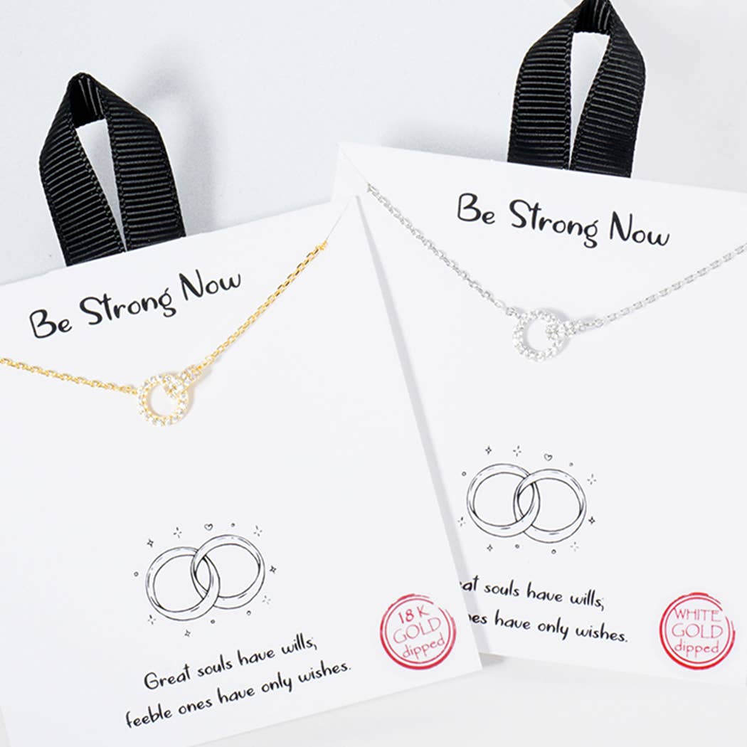 Interlocking Hoops CZ Paved Charm Necklace