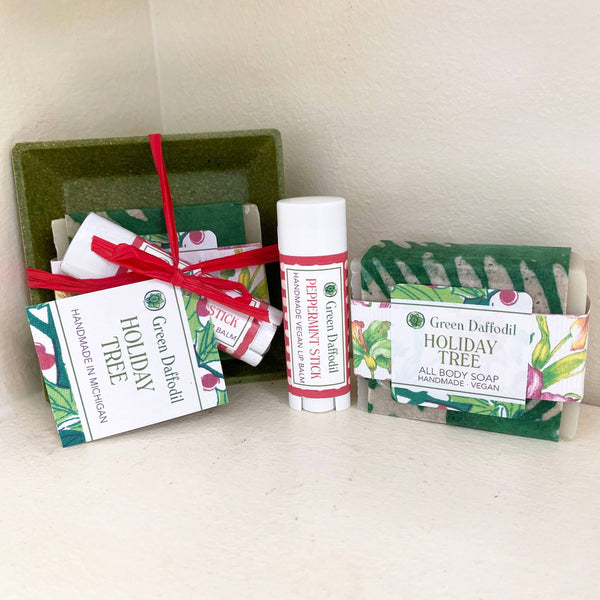 Holiday Tree Soap & Lip Balm Dish Kit - Gift Set Christmas