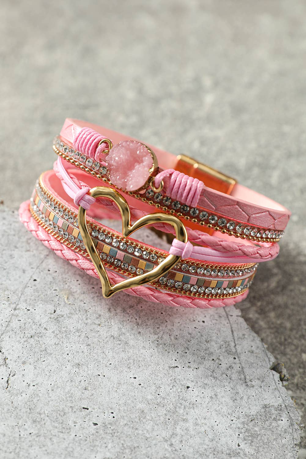 Heart Rhinestone Valentine Buckle Bracelet: As shown / Missy / Standard