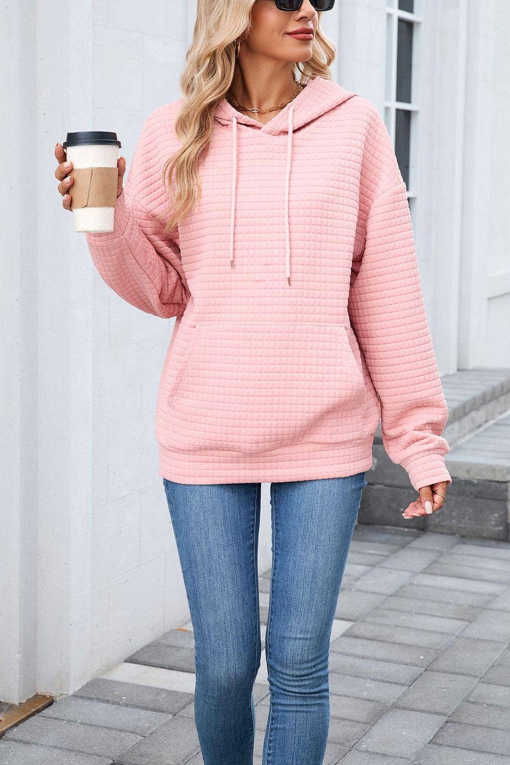 Casual Oversized Hooded Sweatshirt with Pockets for Women: Pink