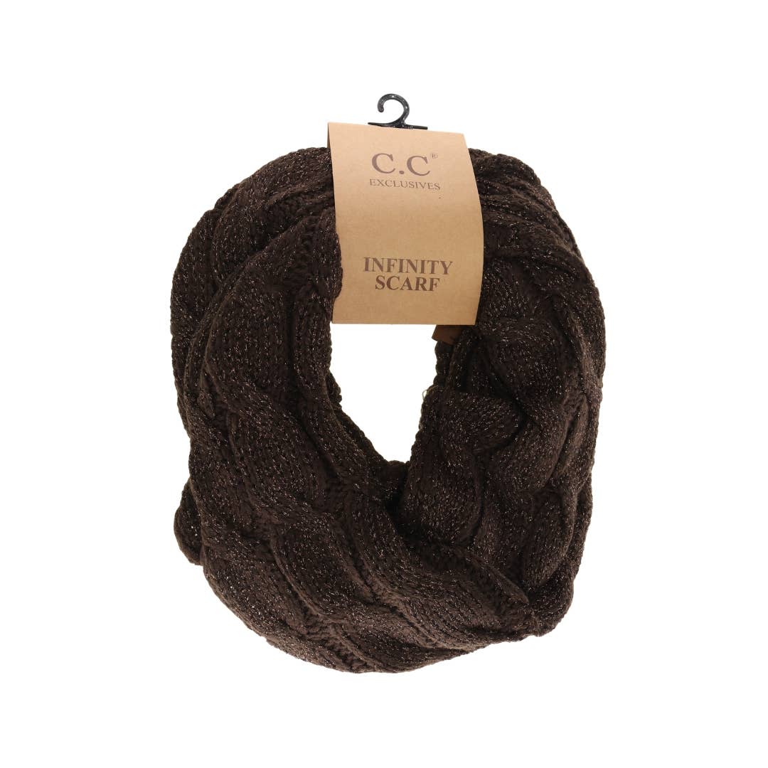 Metallic Cable Knit CC Infinity Scarf