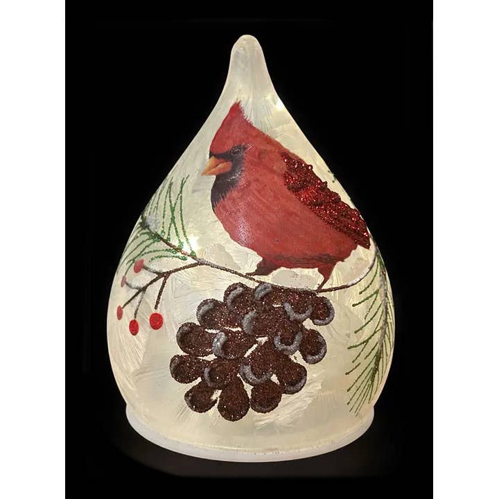 Frosted Glass LED Holiday Cardinal Tear Drop Light - 5"