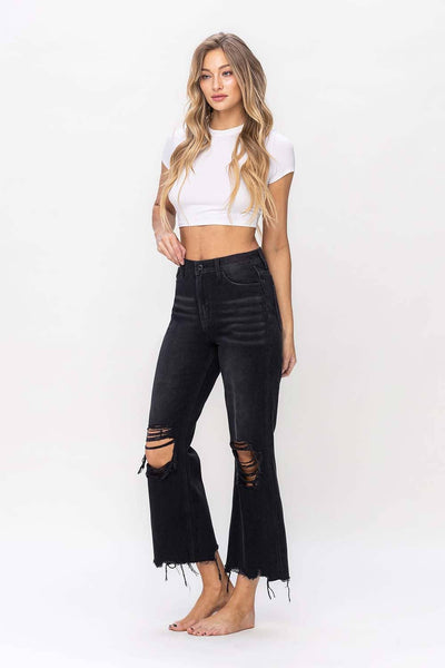 90'S VINTAGE SUPER HIGH RISE CROP FLARE JEANS