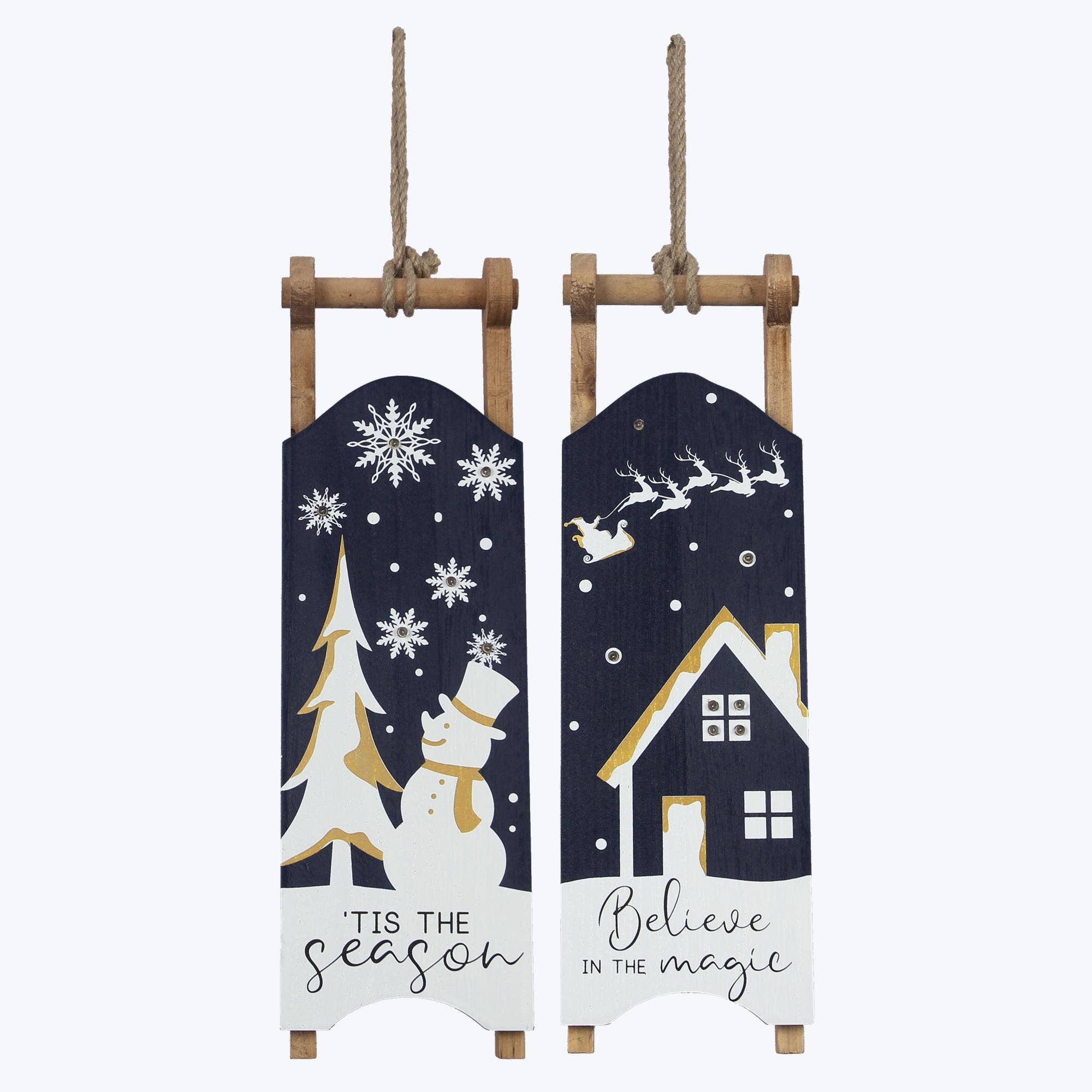 Wood Winter Solstice LED Sled Signs - Christmas Decor