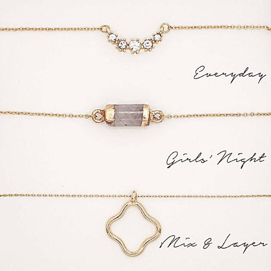 3PC Assorted Layering Pendant Necklace Gift Set : GRY / One Size