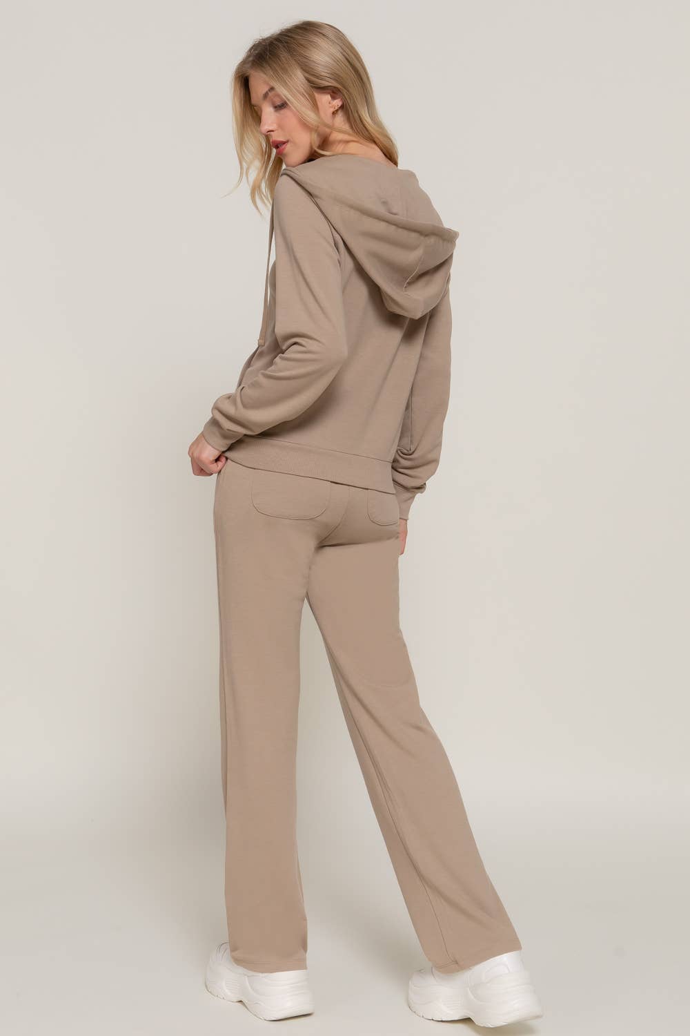 Long Sleeve Hoodie Jacket & Pants Sweatsuit Set  : coffee