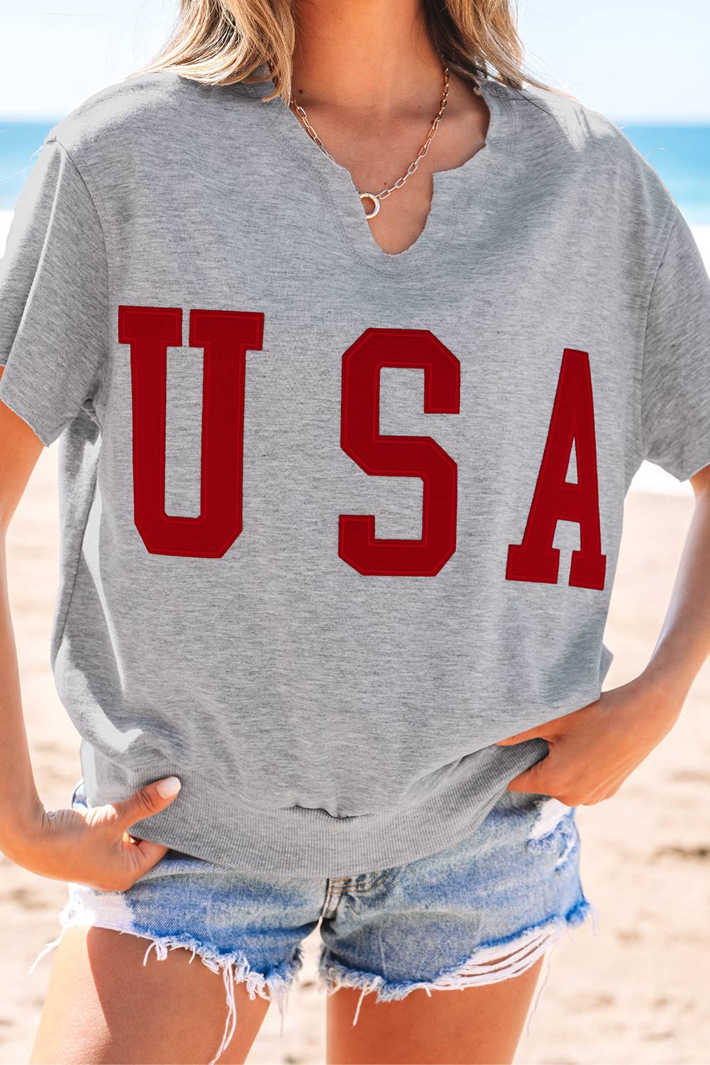 USA Lettering Patch Short Sleeve Graphic Tee | S-XL