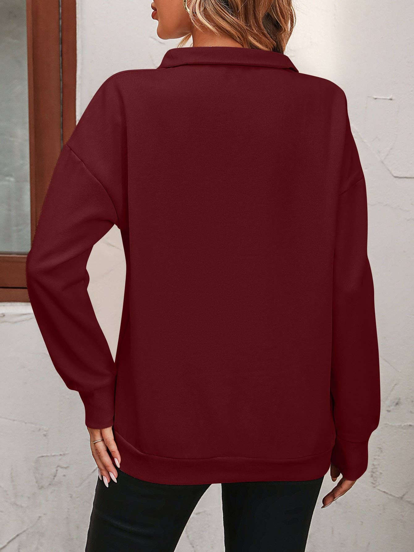 Semi-zipper Long-sleeved Sweatshirt: Light gray
