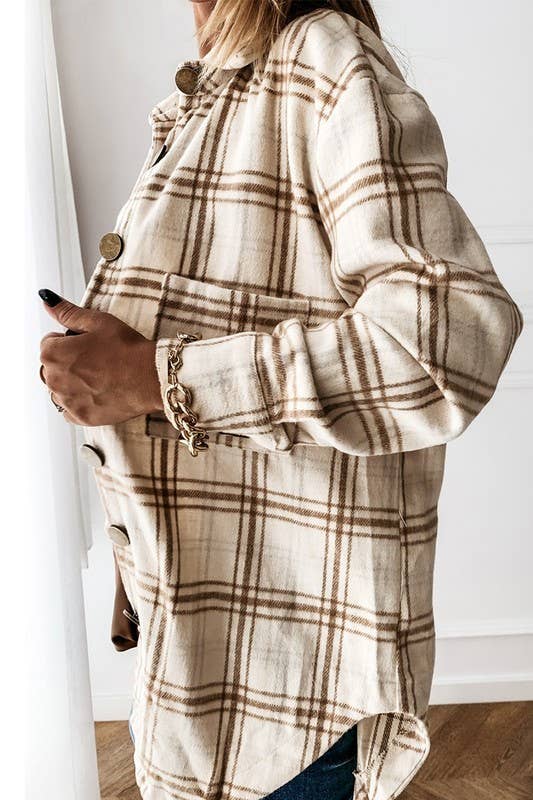 CWOJA0368_LOOSE FIT PLAID BIG BUTTONED SHIRTS JACKET: Pink